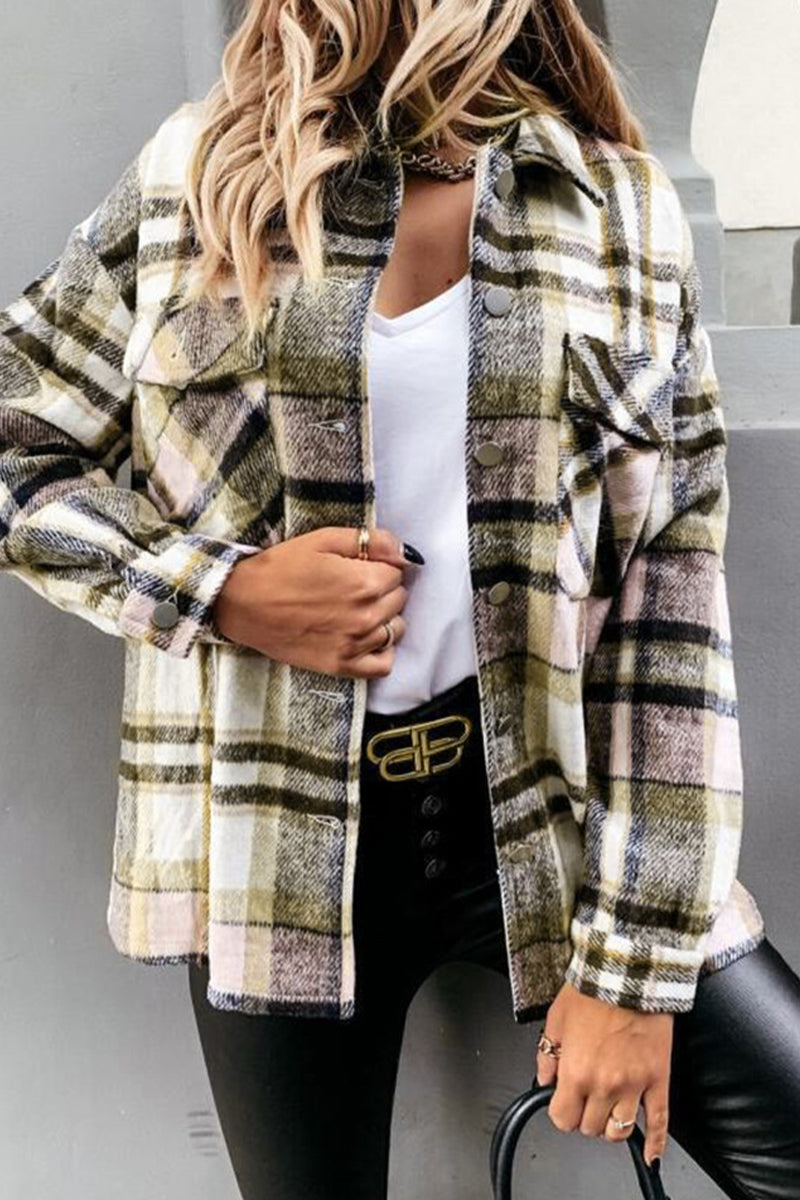 Kaynafashions - Fashion Casual Plaid Patchwork Turndown Collar Tops