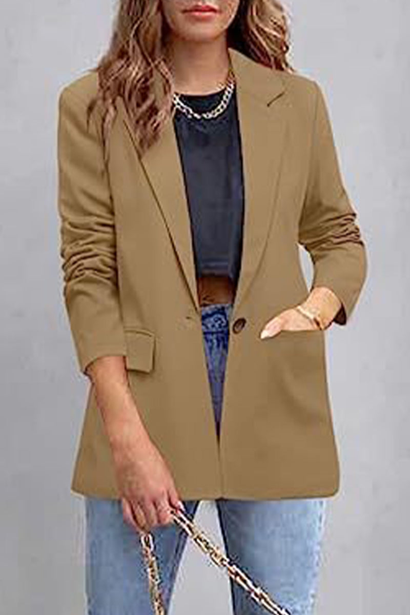 Kaynafashions - Elegant Solid Pocket Turn-back Collar Outerwear