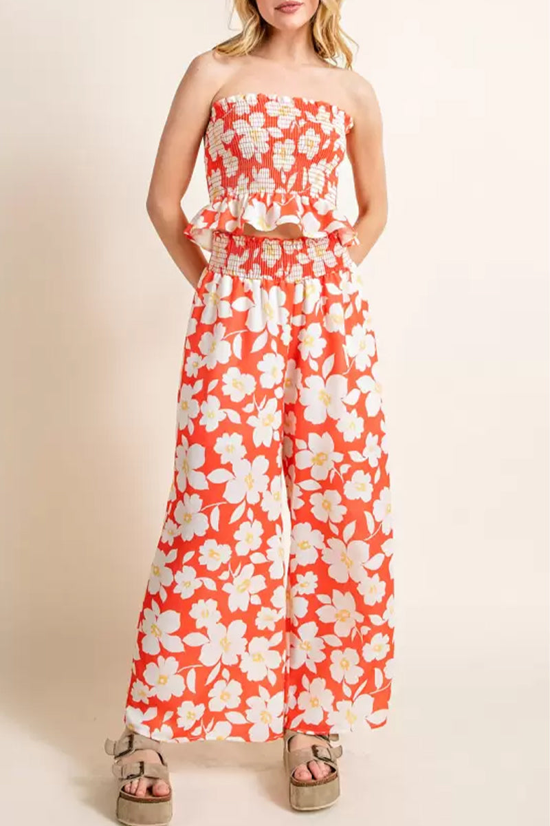 Kaynafashions - Casual Sweet Floral Stringy Selvedge Strapless Sleeveless Two Pieces