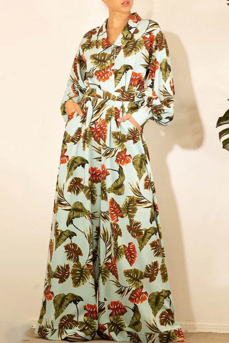 Kaynafashions - Casual Floral Patchwork Turndown Collar Long Sleeve Two Pieces(7 Colors)