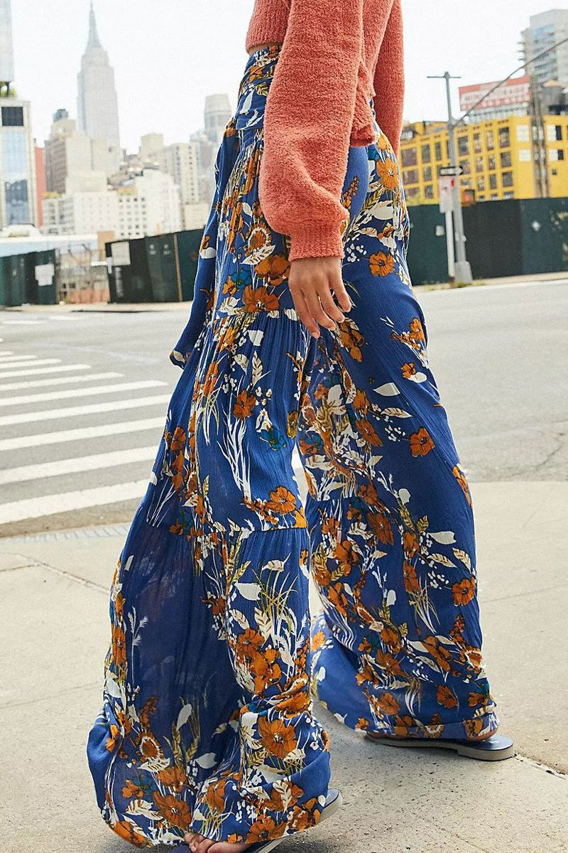 Kaynafashions - Casual Street Print Fold Loose High Waist Wide Leg Bottoms(21 Colors)