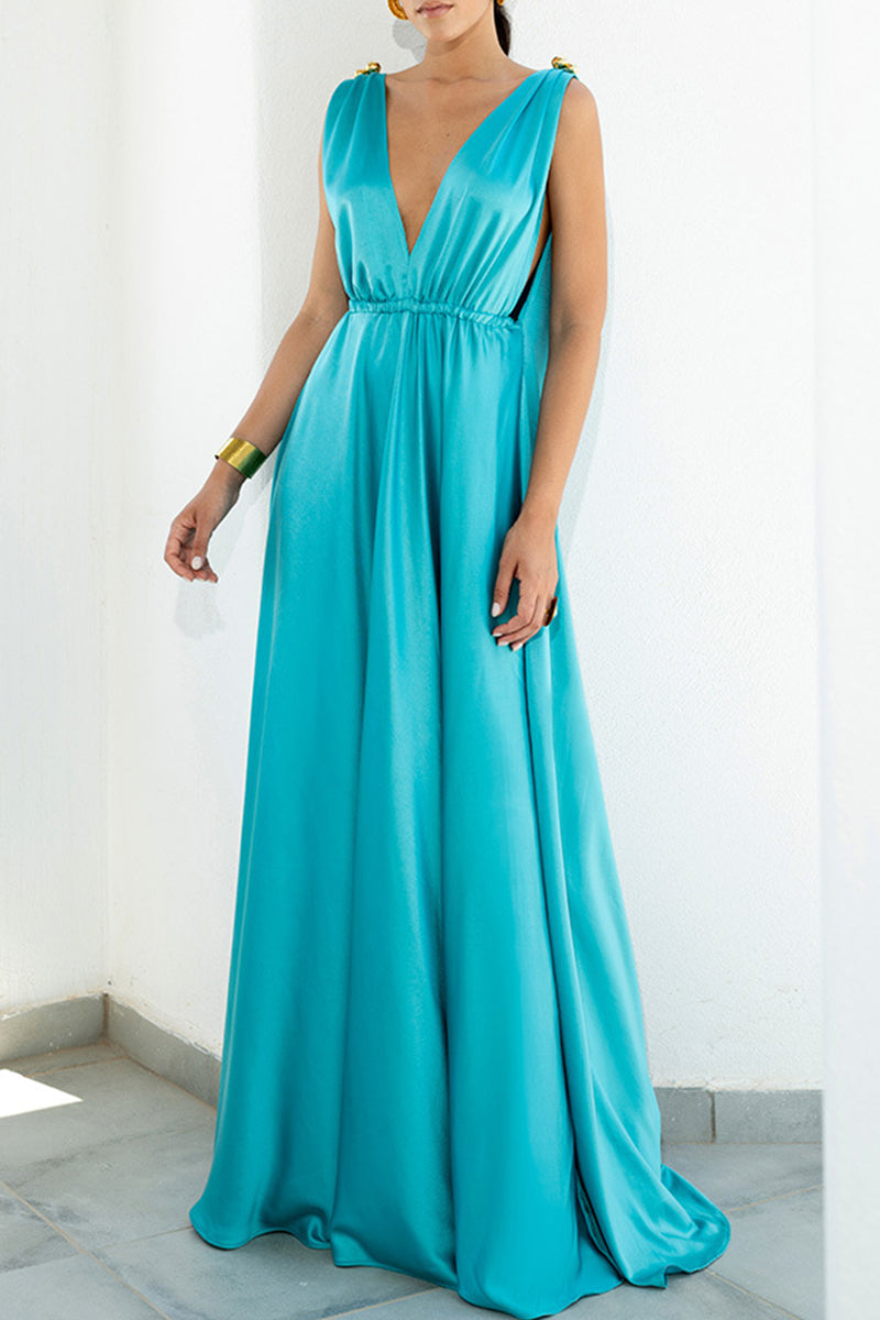 Kaynafashions - Elegant Vacation Solid Solid Color V Neck A Line Dresses(3 Colors)