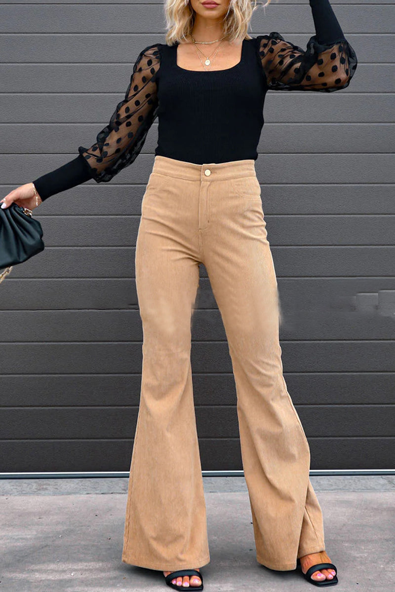 Kaynafashions - Sexy Casual Boot Cut Mid Waist Wide Leg Bottoms(4 Colors)