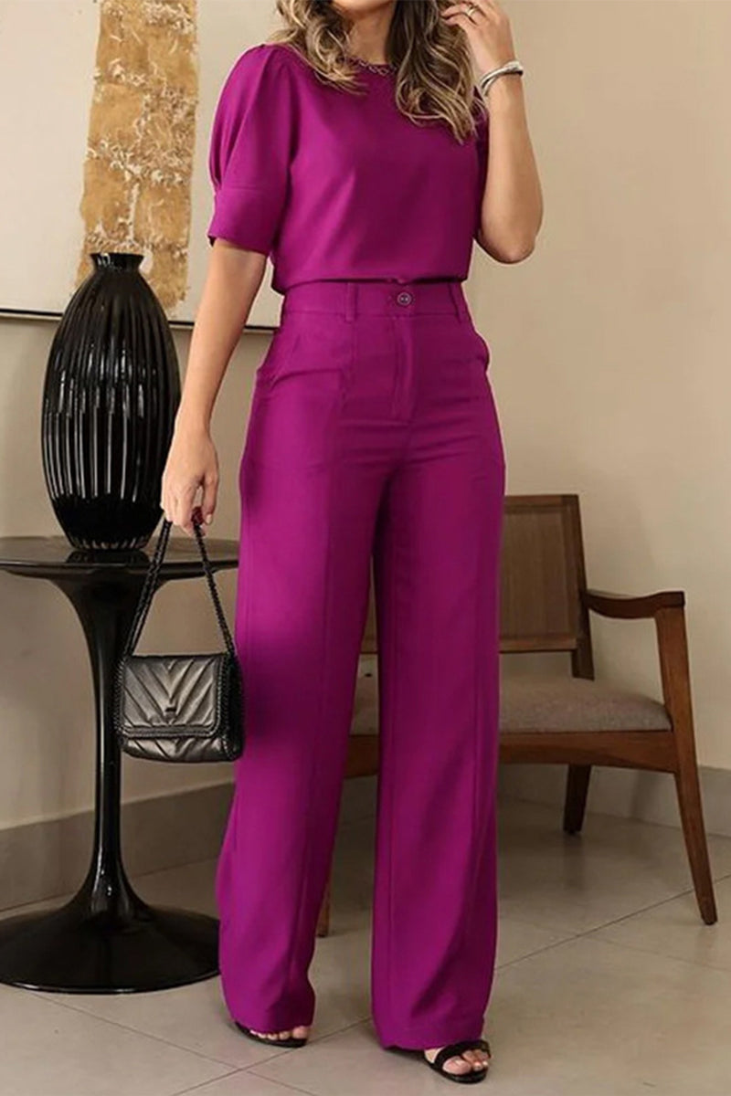 Kaynafashions - Casual Elegant Solid Pocket O Neck Half Sleeve Two Pieces