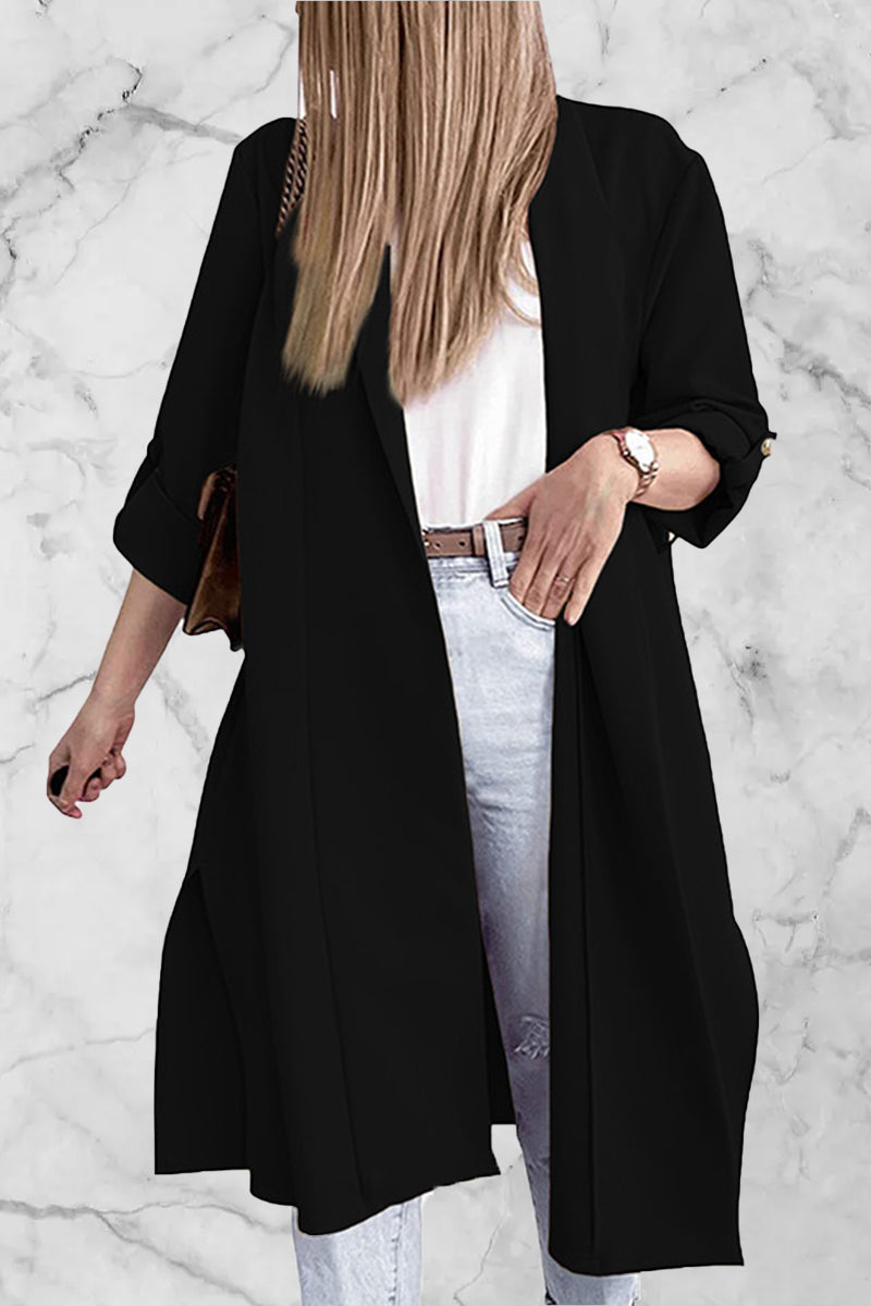 Kaynafashions - Fashion Elegant Solid Slit Turndown Collar Outerwear