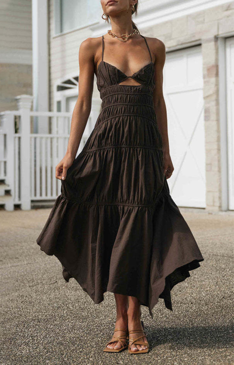 Kaynafashions - Sexy Simplicity Solid Bandage Asymmetrical V Neck Sling Dress Dresses