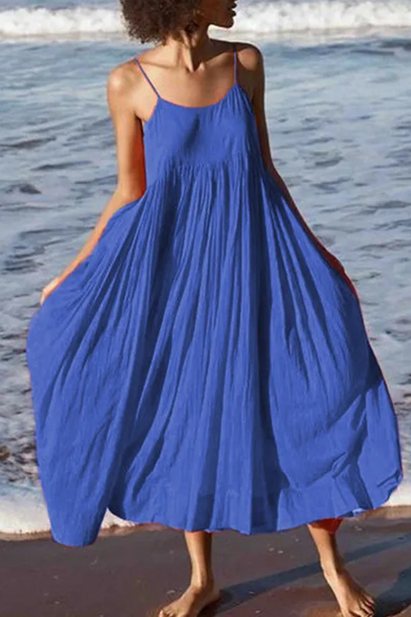 Kaynafashions - Casual Solid Patchwork Spaghetti Strap Cake Skirt Dresses(5 colors)