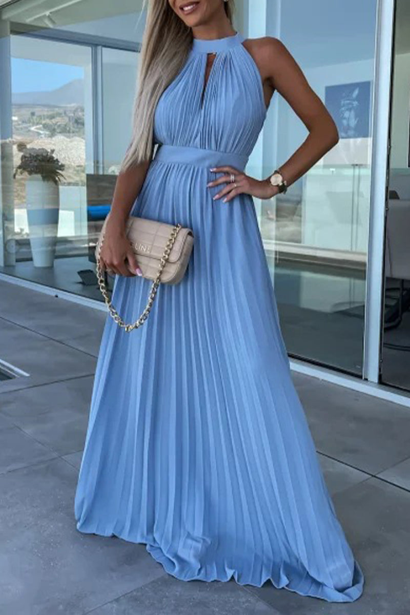 Kaynafashions - Celebrities Elegant Solid Fold Halter Waist Skirt Dresses