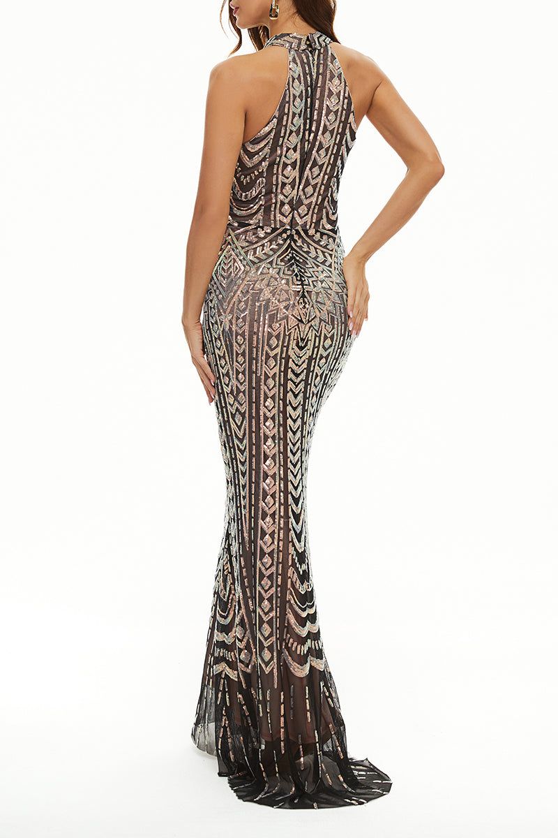 Kaynafashions - Celebrities Elegant Patchwork Contrast Halter Evening Dress Dresses(4 Colors)