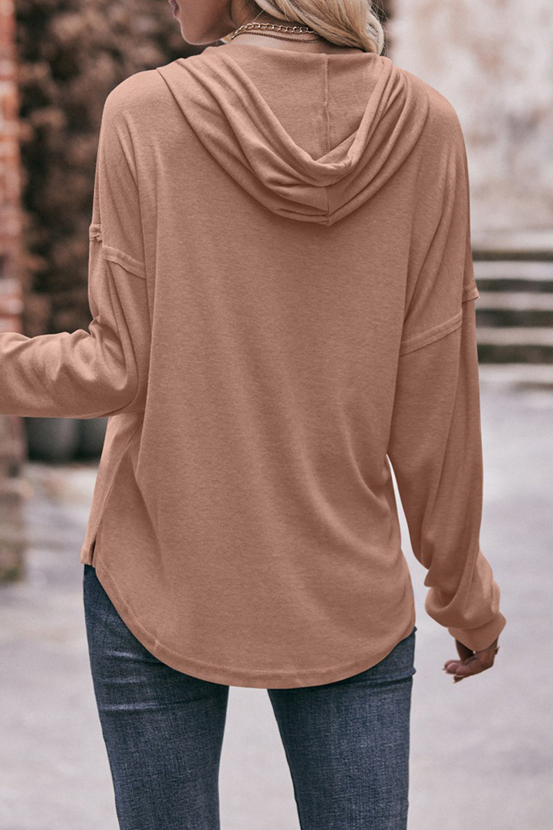 Kaynafashions - Casual Solid Buttons Hooded Collar Tops