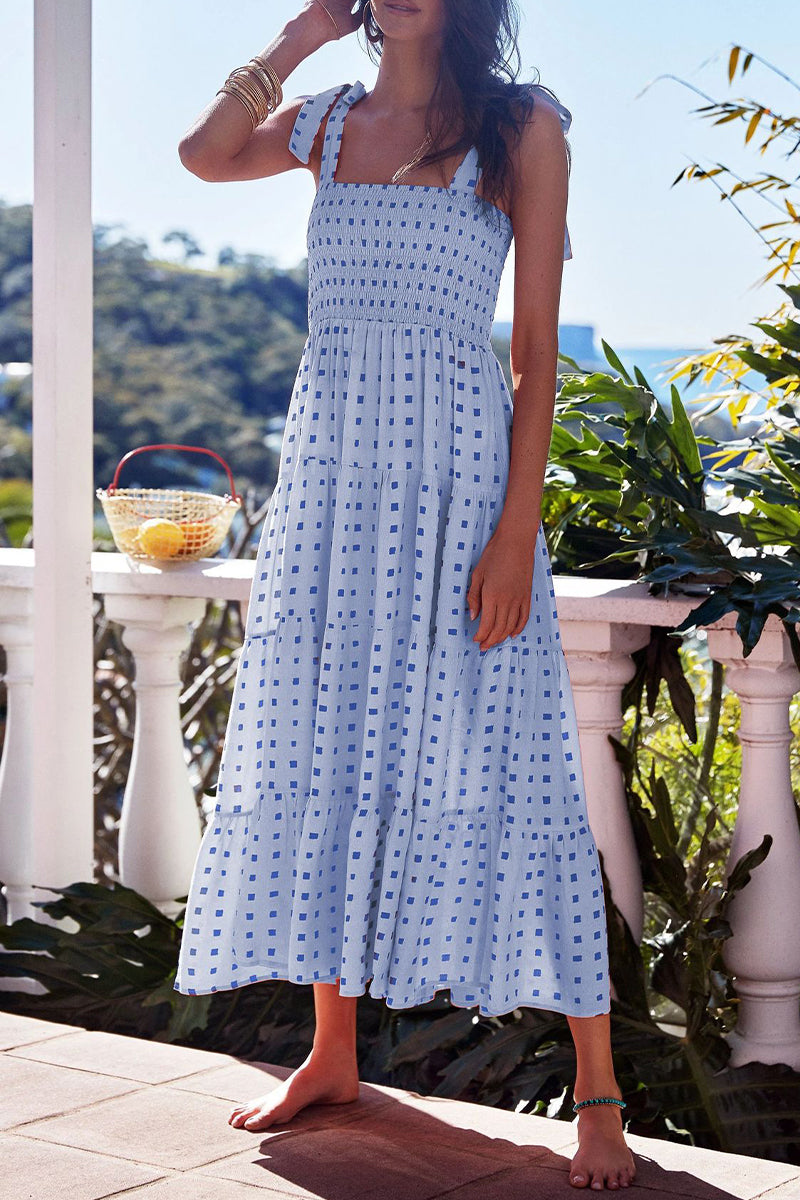 Kaynafashions - Fashion Street Dot Patchwork Spaghetti Strap Printed Dresses(22 Colors)