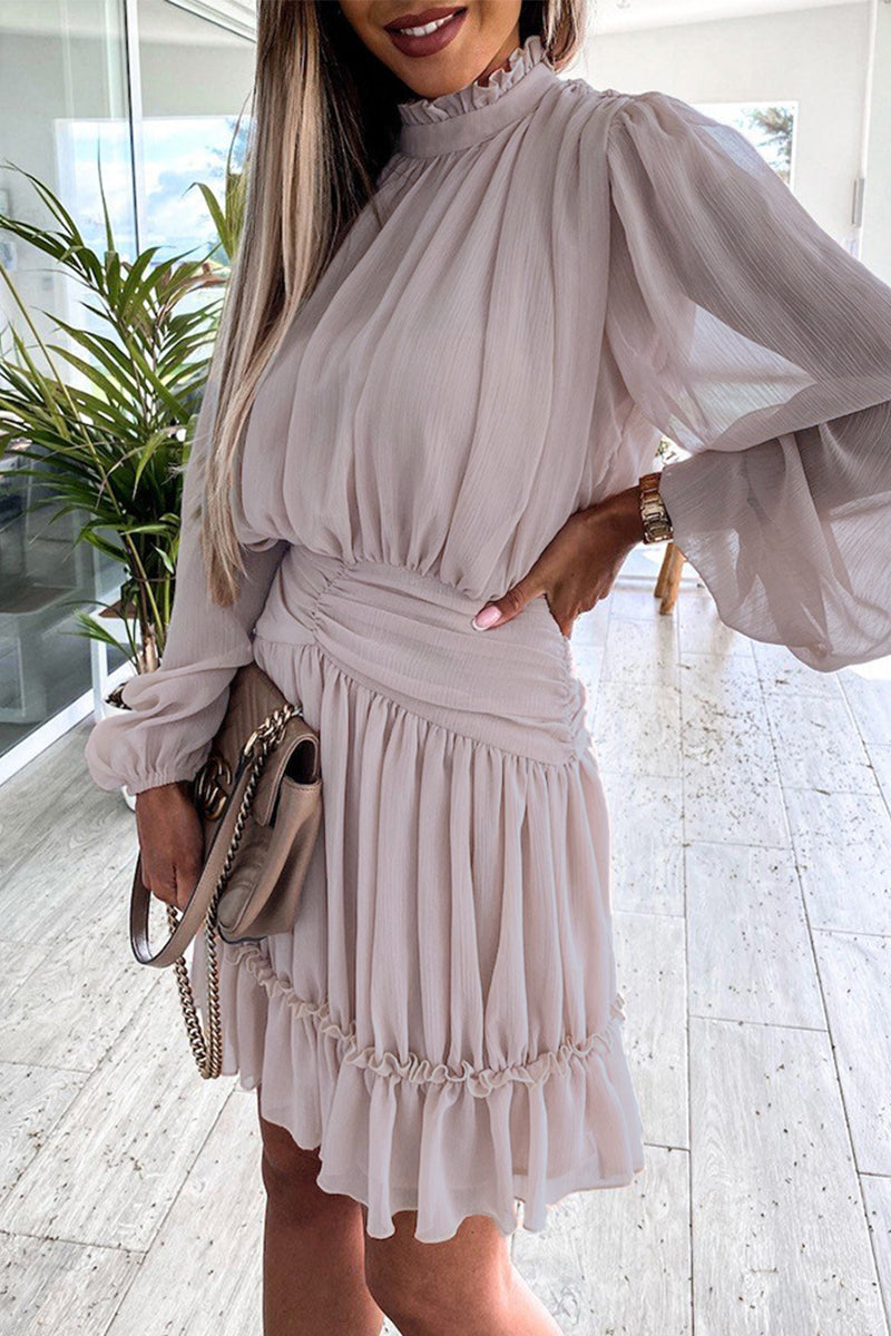 Kaynafashions - Sweet Elegant Solid Patchwork O Neck Irregular Dress Dresses