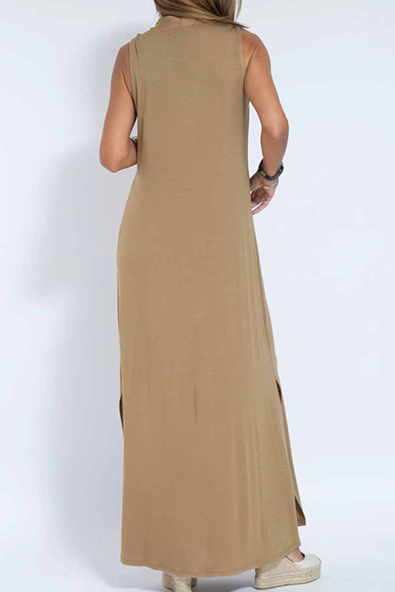 Kaynafashions - Street Solid Patchwork V Neck Vest Dress Dresses(4 Colors)