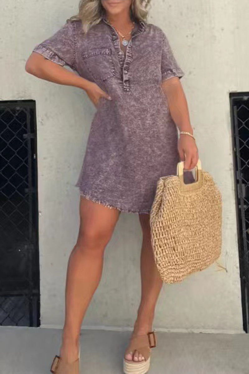 Kaynafashions - Casual Solid Pocket Turndown Collar A Line Dresses