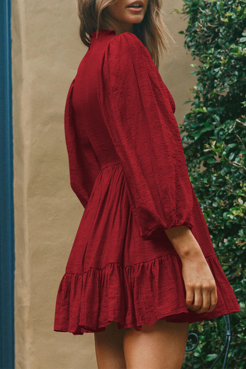 Kaynafashions - Fashion Solid Flounce O Neck Long Sleeve Dresses(11 colors)