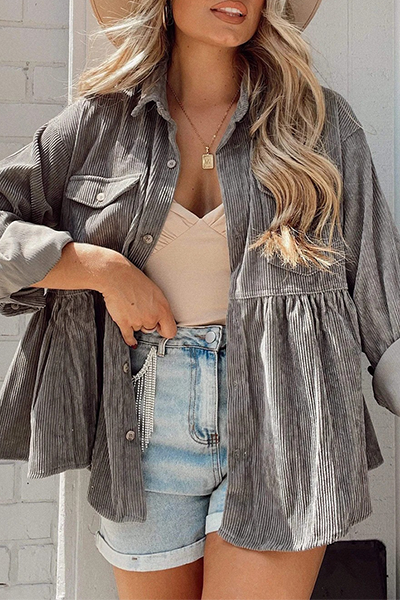 Kaynafashions - Fashion Casual Solid Buckle Fold Turndown Collar Outerwear