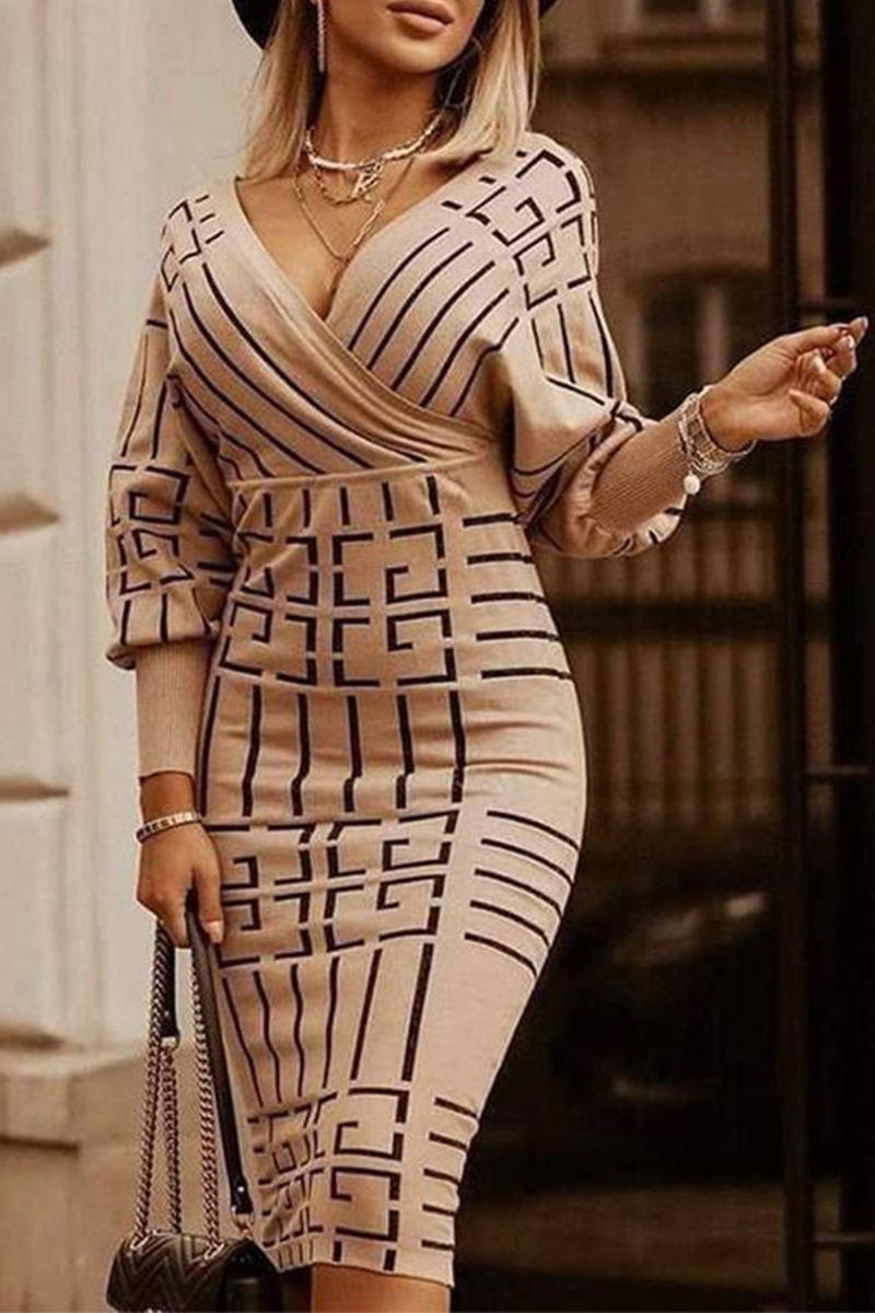 Kaynafashions - Sexy Print Patchwork V Neck Waist Skirt Dresses(3 Colors)