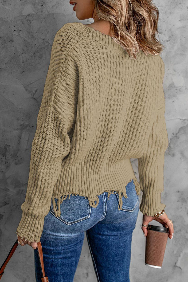 Kaynafashions - Fashion Solid Tassel V Neck Sweaters(8 Colors)