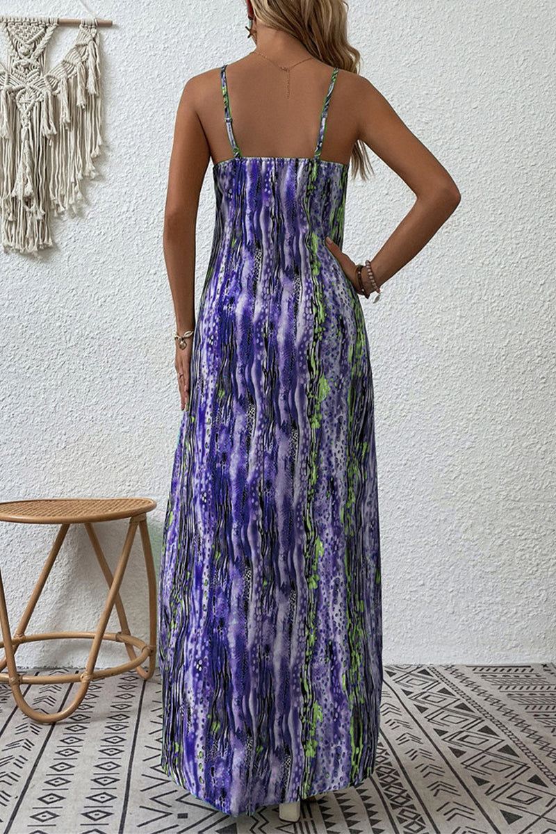 Kaynafashions - Casual College Print Patchwork O Neck Sling Dress Dresses