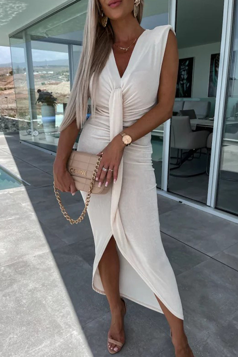 Kaynafashions - Sexy Elegant Solid Slit Fold V Neck Princess Dresses(5 Colors)