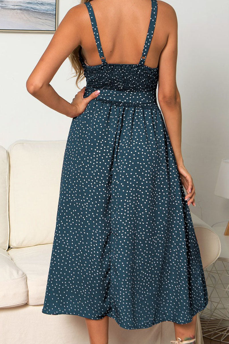 Kaynafashions - Casual Print Polka Dot Bandage Patchwork Spaghetti Strap A Line Dresses