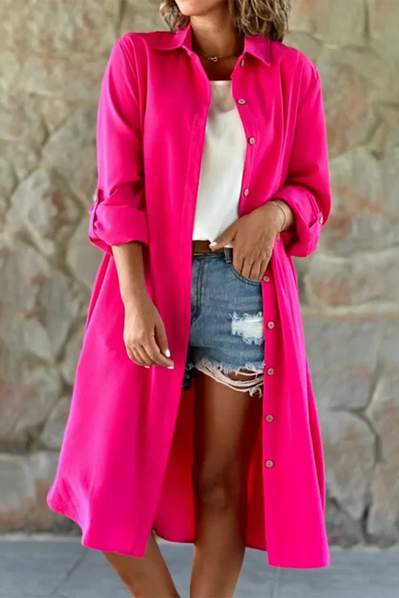 Kaynafashions - Casual Solid Buttons Turndown Collar Tops