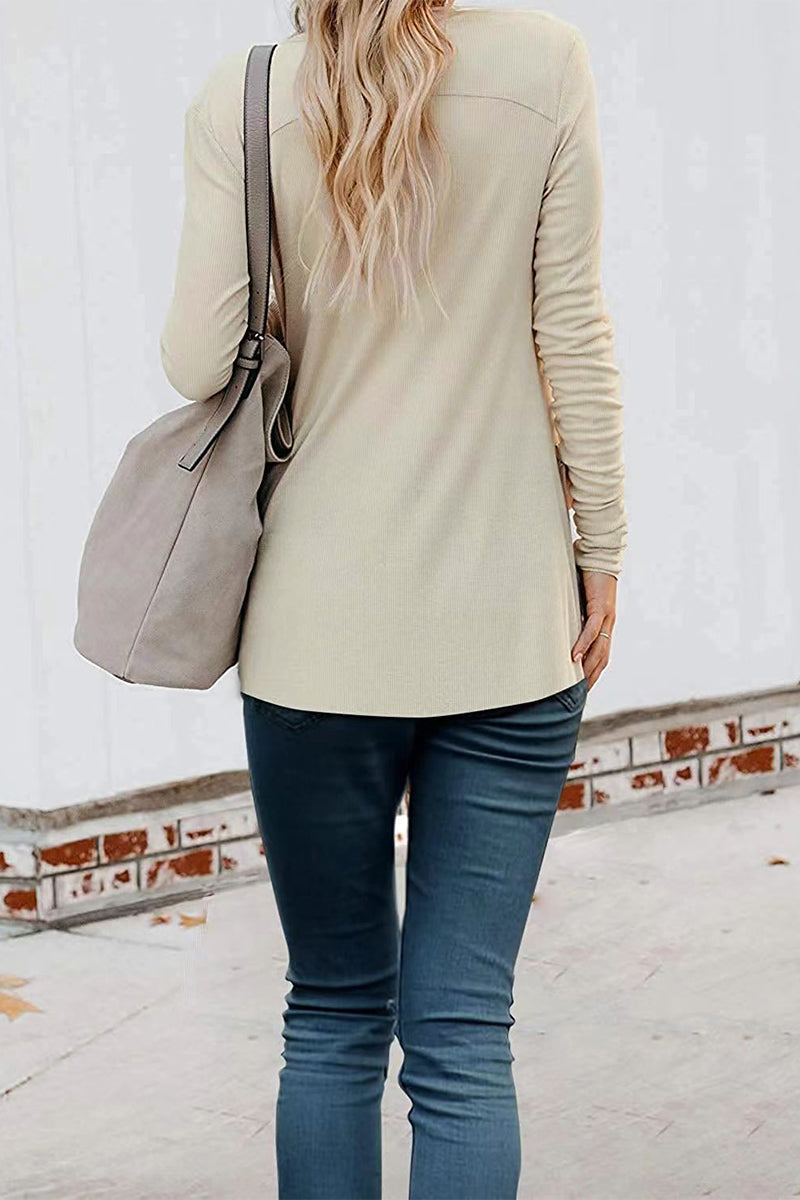 Kaynafashions - Fashion Casual Patchwork Buttons V Neck T-Shirts(6 Colors)