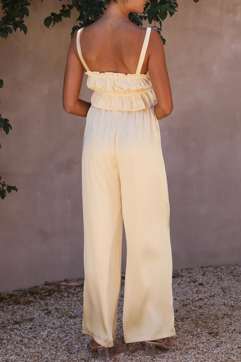 Kaynafashions - Celebrities Elegant Solid Flounce Square Collar Sleeveless Two Pieces