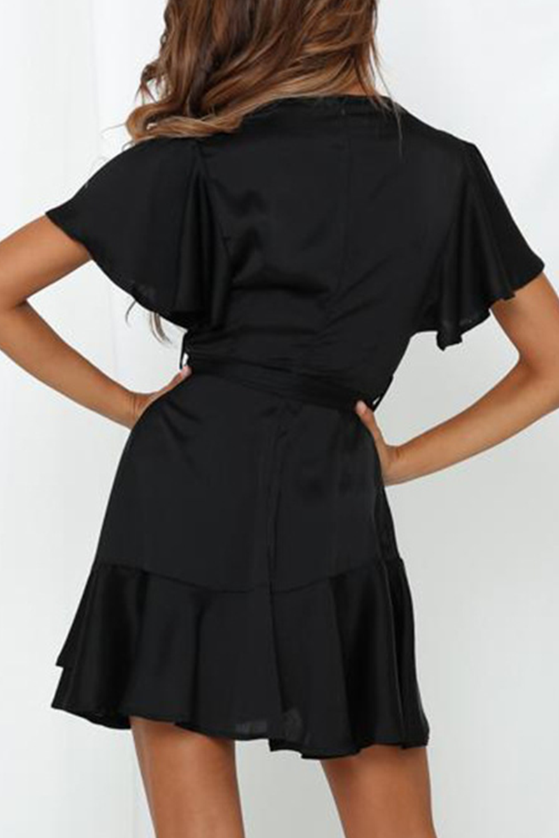 Kaynafashions - Fashion Print Patchwork V Neck Cake Skirt Dresses(4 colors)