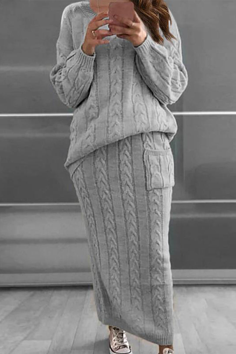 Kaynafashions - Casual Solid Solid Color O Neck Long Sleeve Two Pieces