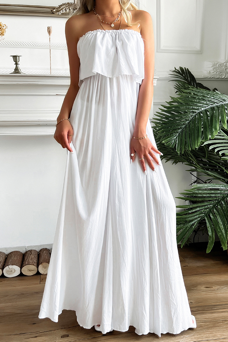 Kaynafashions - Casual Solid Flounce Strapless Cake Skirt Dresses