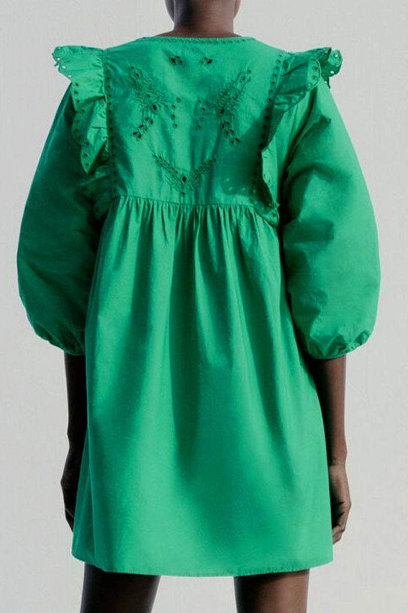 Kaynafashions - Sexy Simplicity Solid Patchwork V Neck Short Sleeve Dress Dresses