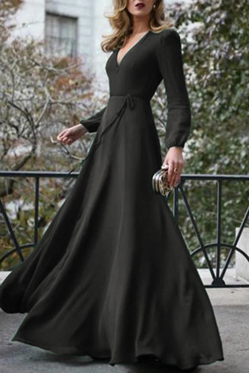 Kaynafashions - Casual Solid Patchwork V Neck Cake Skirt Dresses(3 colors)