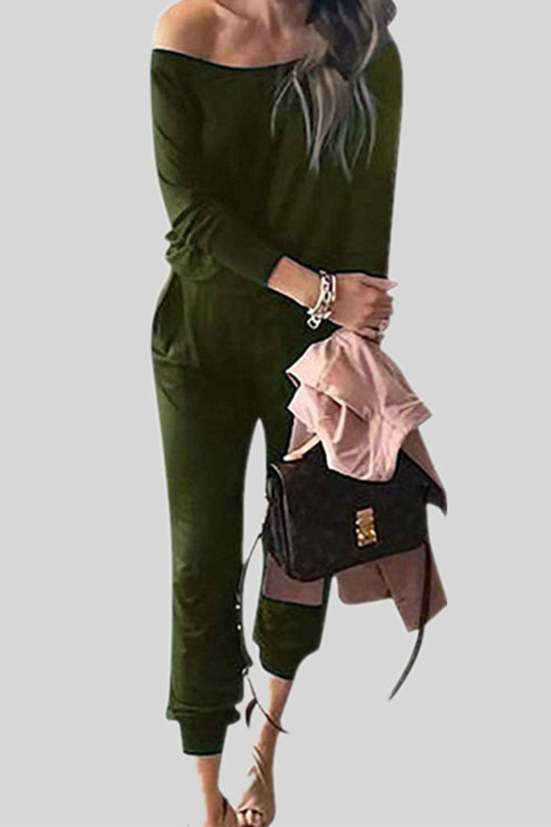 Kaynafashions - Casual Solid Pocket Oblique Collar Regular Jumpsuits