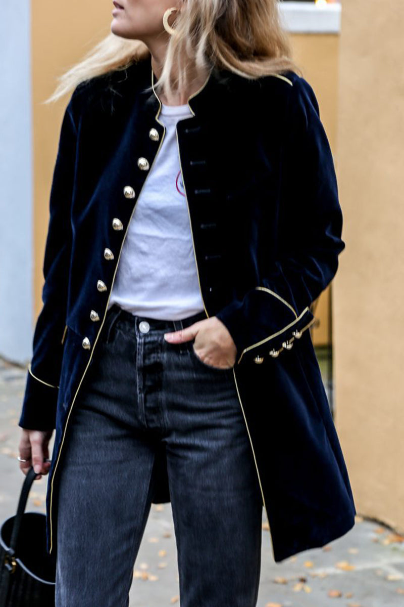 Kaynafashions - Casual Solid Buttons Mandarin Collar Outerwear(5 Colors)