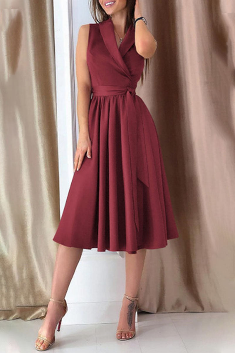 Kaynafashions - Fashion Sexy Solid Frenulum V Neck A Line Dresses(4 colors)