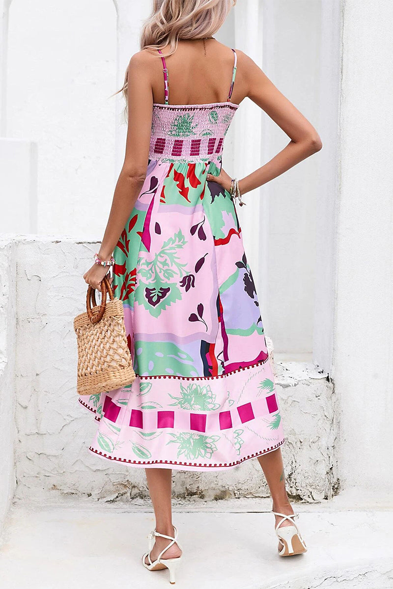 Kaynafashions - Sexy Print Patchwork Square Collar Sling Dress Dresses(3 Colors)