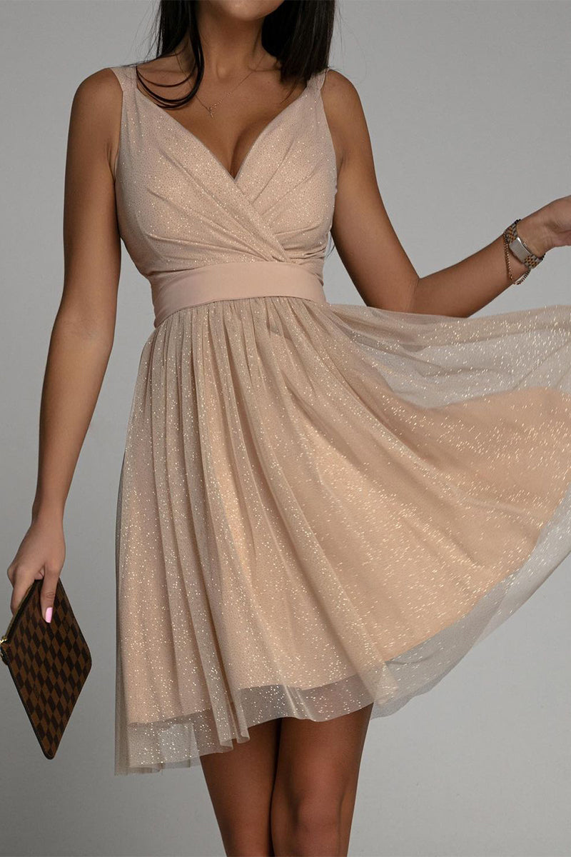 Kaynafashions - Sexy Elegant Print Mesh V Neck Evening Dress Dresses(3 Colors)