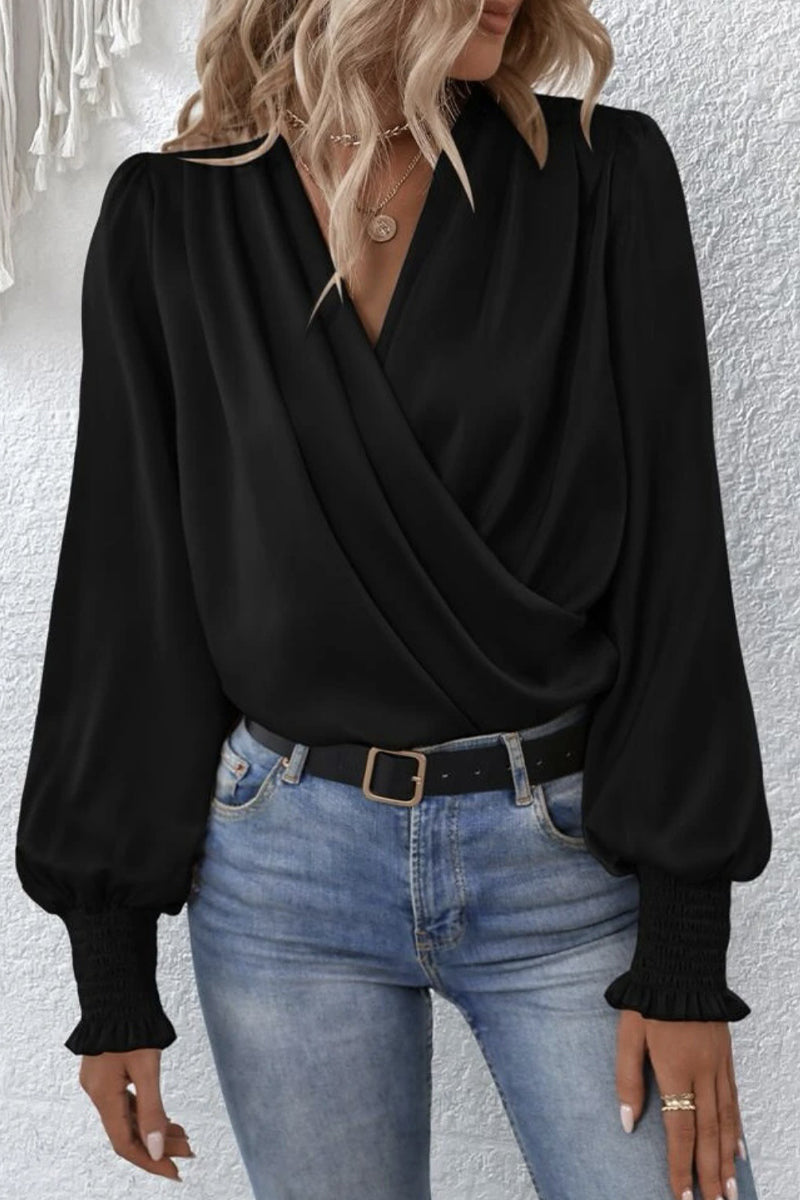 Kaynafashions - Elegant Solid Fold V Neck Tops