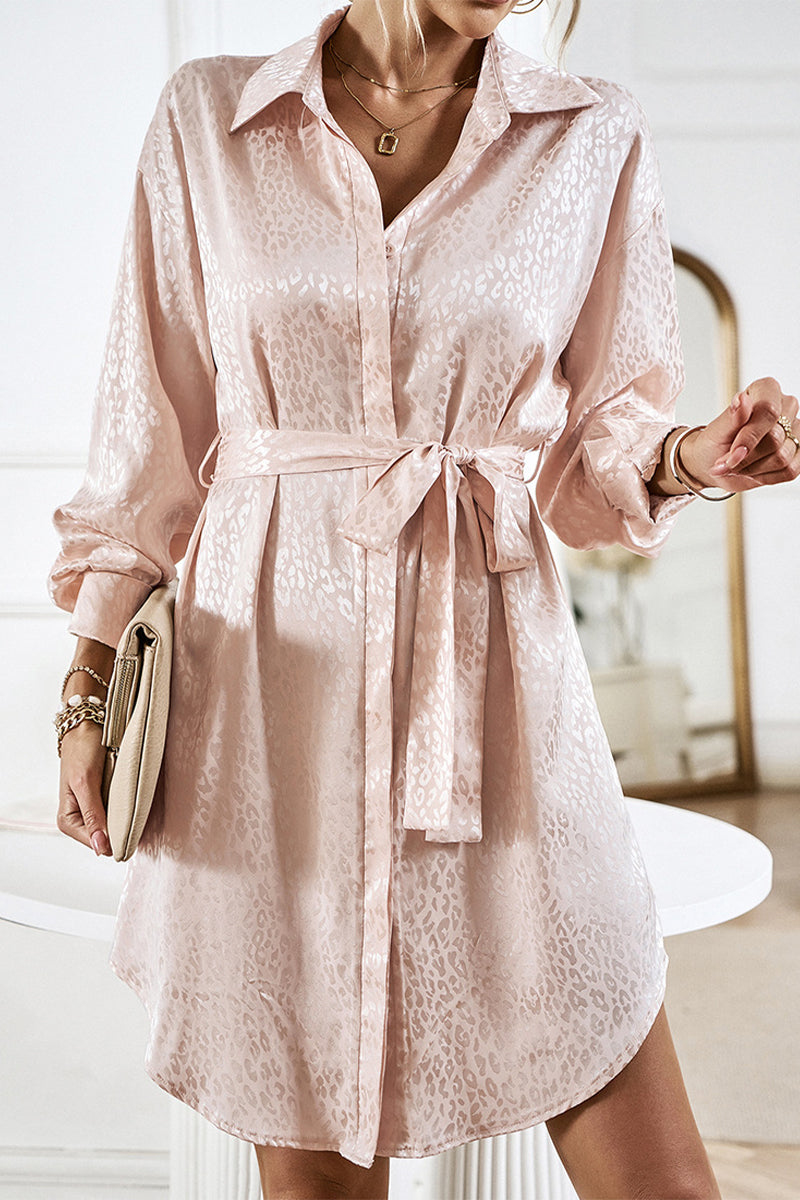 Kaynafashions - Casual Leopard Frenulum Turndown Collar Shirt Dress Dresses