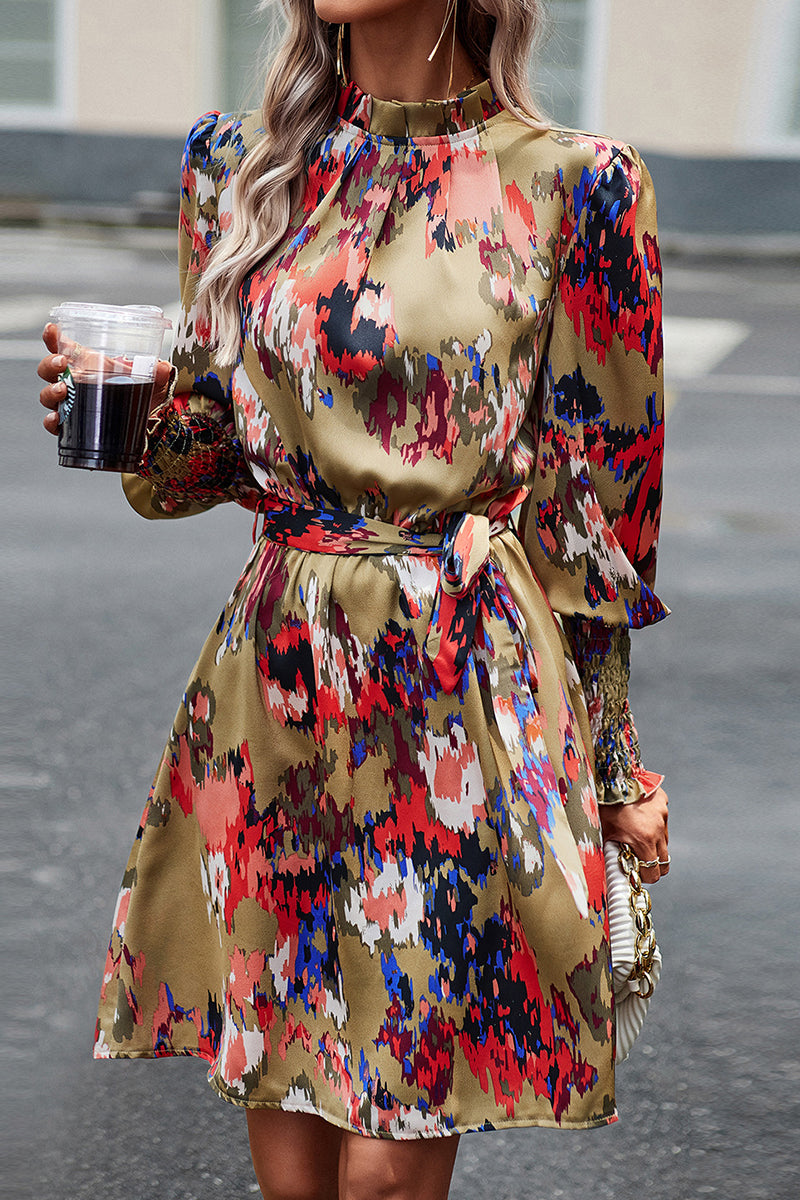 Kaynafashions - Elegant College Geometric Print Bandage Half A Turtleneck A Line Dresses