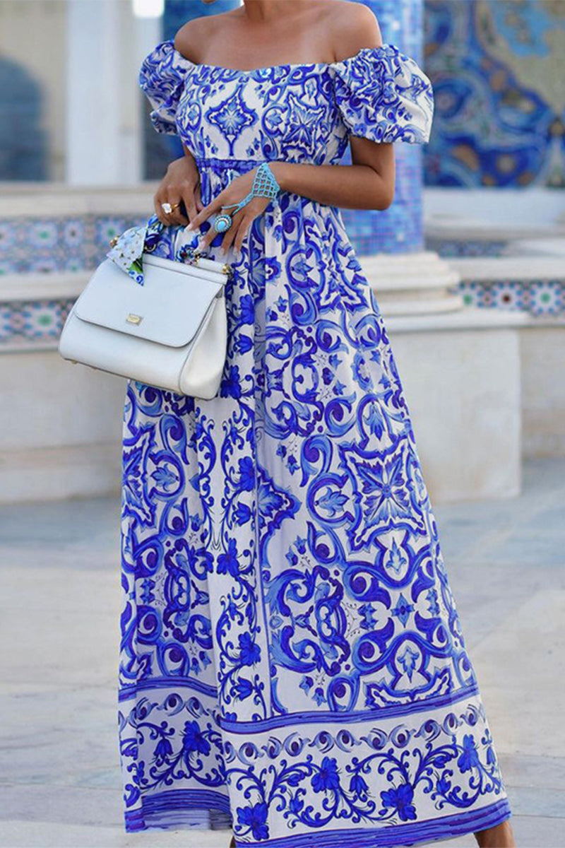 Kaynafashions - Floral Patchwork Off the Shoulder Printed Dress Dresses