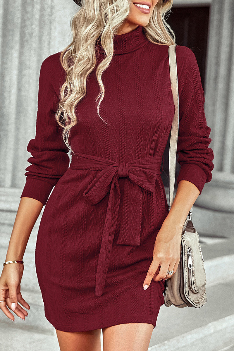 Kaynafashions - Solid Bandage Half A Turtleneck Long Sleeve Dresses