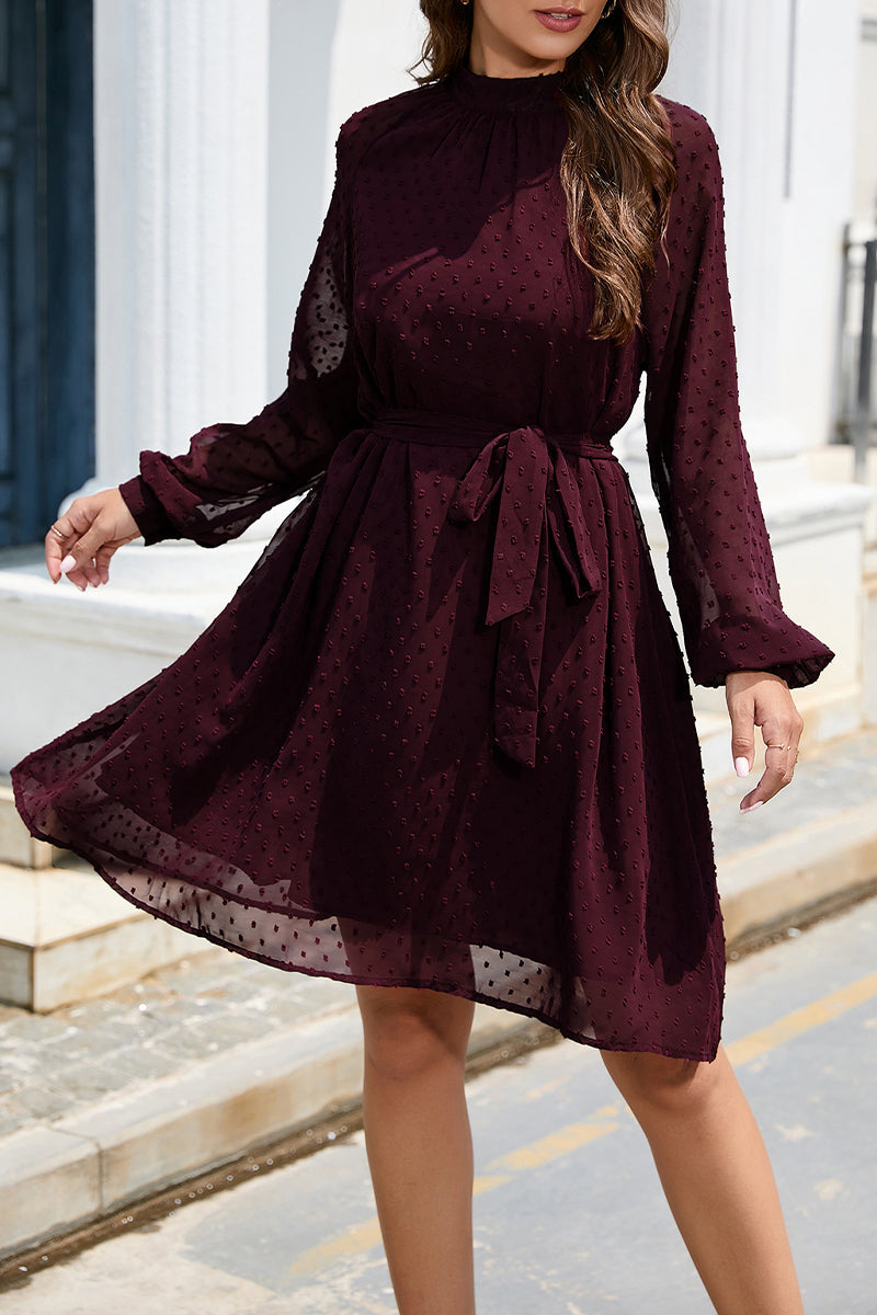 Kaynafashions - Elegant Solid Frenulum Turtleneck A Line Dresses