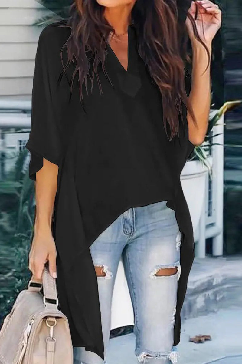 Kaynafashions - Fashion Simplicity Print Printing V Neck Tops(5 Colors)