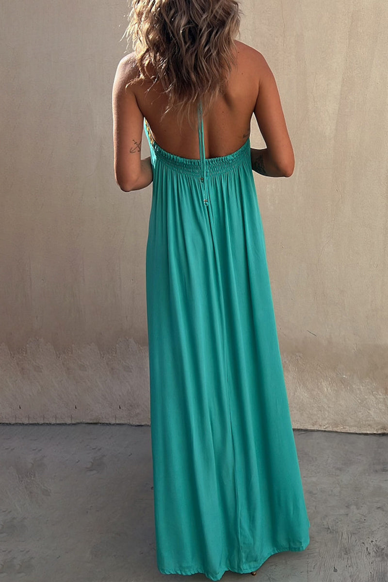 Kaynafashions - Sexy Casual Patchwork Frenulum V Neck Sling Dress Dresses