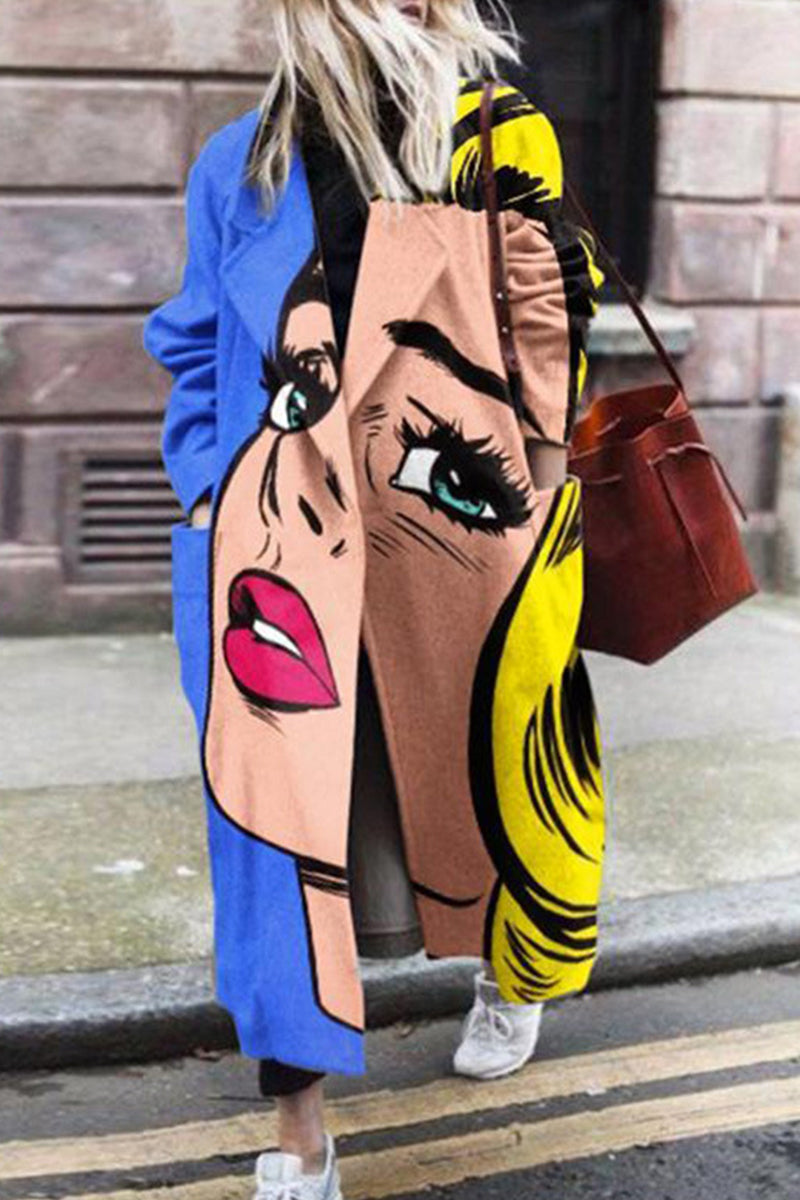 Kaynafashions - Street Print Pocket Contrast Turn-back Collar Outerwear