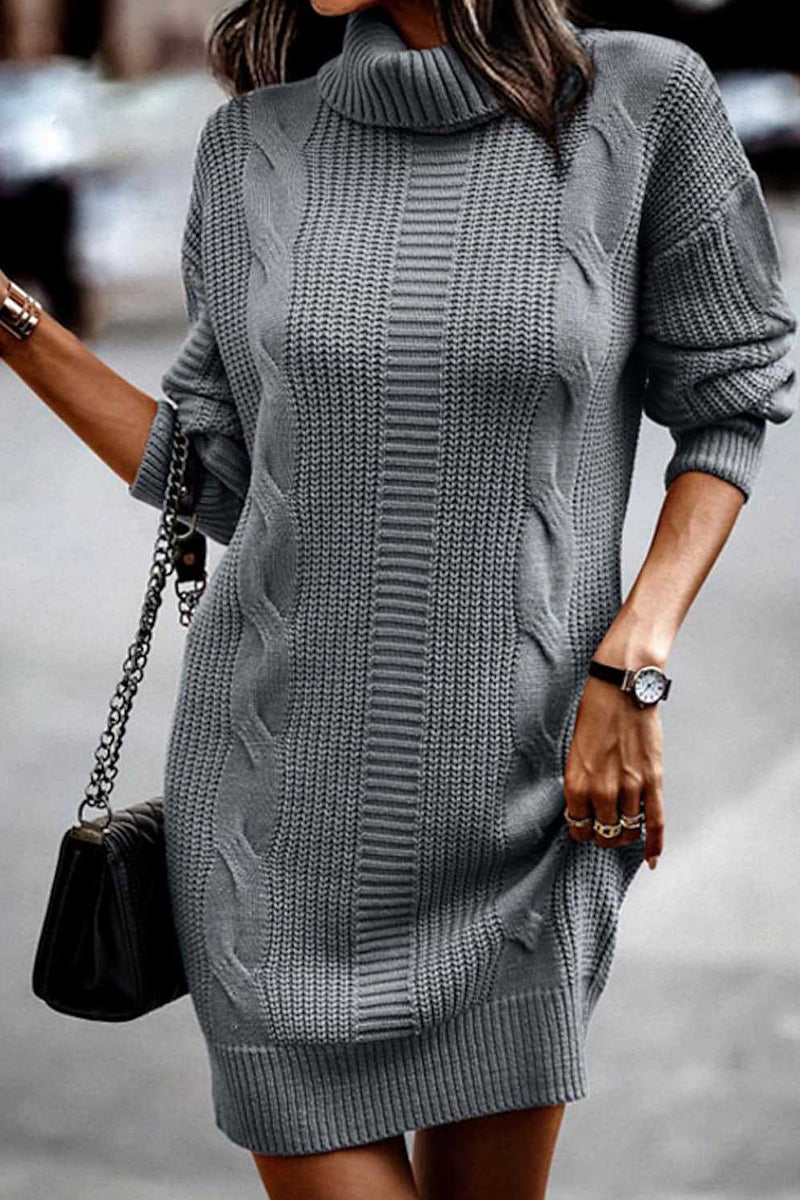 Kaynafashions - Casual Solid Make Old Turtleneck Long Sleeve Dresses