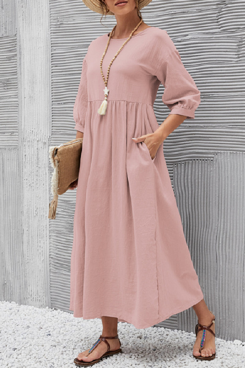 Kaynafashions - Casual Solid Solid Color O Neck A Line Dresses(11 Colors)