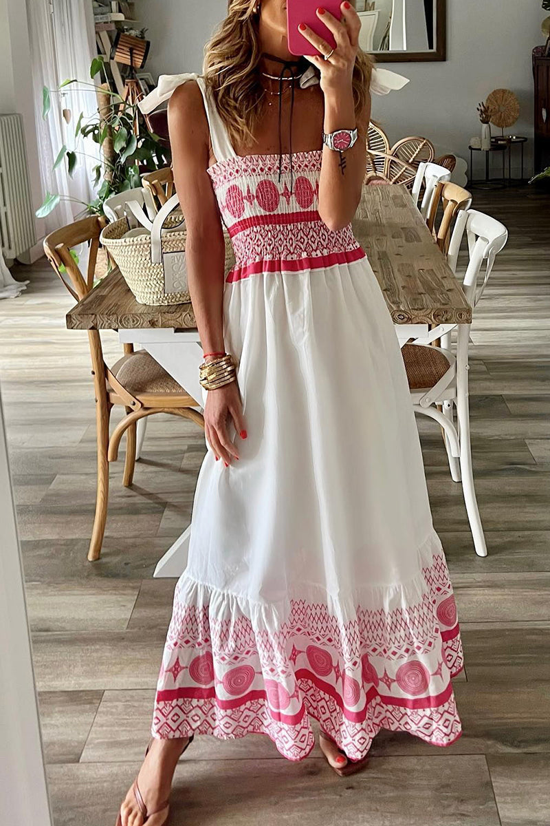 Kaynafashions - Casual Sweet Print Frenulum Square Collar Sling Dress Dresses
